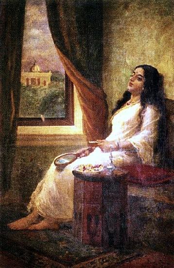 Raja Ravi Varma In Contemplation France oil painting art